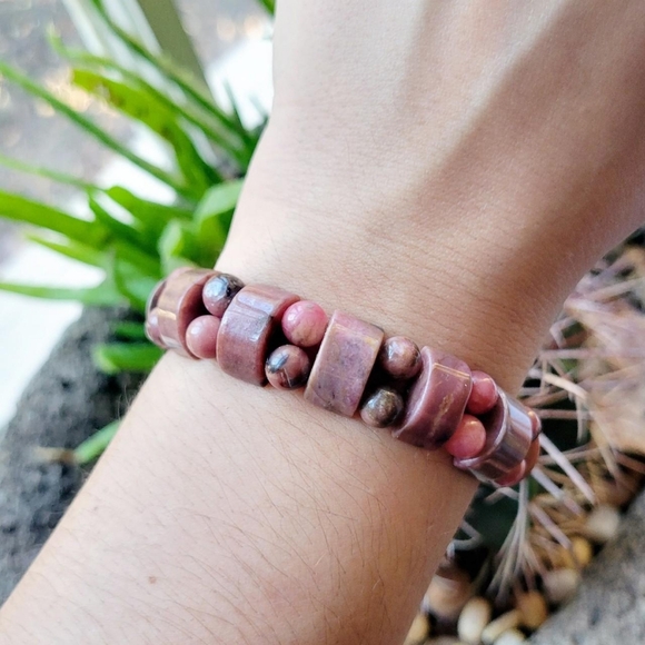 Vintage Natural Rhodonite Boho Beaded Bracelet - Picture 6 of 7